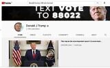 Screen capture showing US President Donald Trump's official YouTube channel. (YouTube)