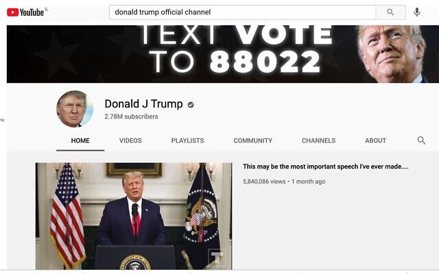 Screen capture showing US President Donald Trump's official YouTube channel. (YouTube) Screen capture showing US President Donald Trump's official YouTube channel. (YouTube)