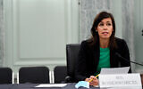 Jessica Rosenworcel answers a question during a Senate Commerce, Science, and Transportation committee hearing to examine the Federal Communications Commission on Capitol Hill in Washington, June 24, 2020. (Jonathan Newton/The Washington Post via AP, Pool)