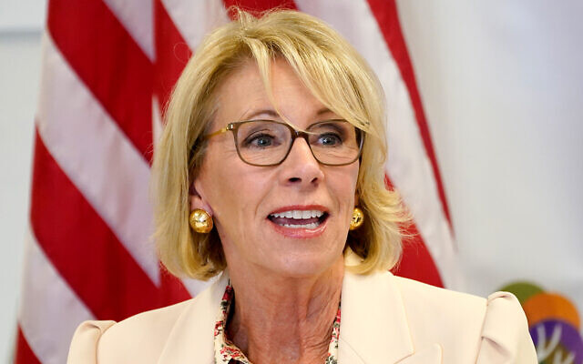 US Secretary of Education Betsy DeVos speaks at the Phoenix International Academy in Phoenix, Arizona, Oct. 15, 2020. (AP Photo/Matt York, File) US Secretary of Education Betsy DeVos speaks at the Phoenix International Academy in Phoenix, Arizona, Oct. 15, 2020. (AP Photo/Matt York, File)