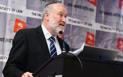 Attorney General Avichai Mandelblit speaks at an event at Bar Ilan University, March 4, 2020. (Flash90)