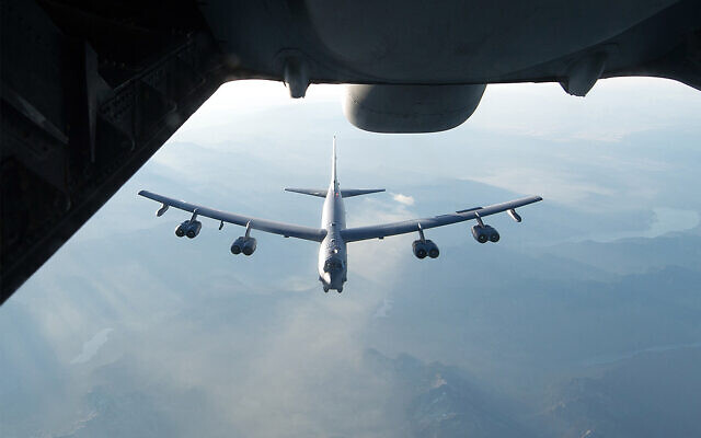 Illustrative: A US B-52H Stratofortress from Barksdale Air Force Base in Louisiana is refueled during a training exercise, August 21, 2017. (US Air Force/Louis Briscese) Illustrative: A US B-52H Stratofortress from Barksdale Air Force Base in Louisiana is refueled during a training exercise, August 21, 2017. (US Air Force/Louis Briscese)