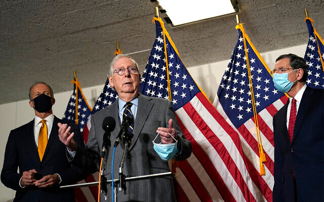 Senate Minority Leader Mitch McConnell speaks during a news conference on Capitol Hill in Washington, January 26, 2021. (AP Photo/Susan Walsh) Senate Minority Leader Mitch McConnell speaks during a news conference on Capitol Hill in Washington, January 26, 2021. (AP Photo/Susan Walsh)