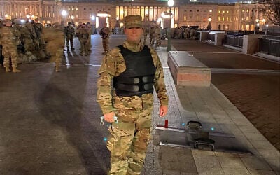 Rabbi Jordan Hersh has been deployed as part of the Maryland Army National Guard to the US Capitol since a mob of Trump supporters stormed it on January 6, 2021. (Courtesy/Hersh via JTA)