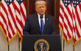 US President Donald Trump speaks in a farewell video released on his final day in office, Washington, January 19, 2021. (Screenshot/YouTube)