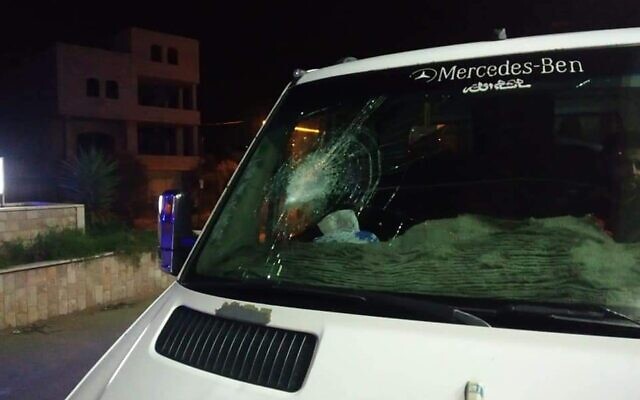 A damaged windshield is seen on a Palestinian car after it was allegedly attacked by Israeli settlers in the West Bank on January 9, 2021. (Yesh Din) A damaged windshield is seen on a Palestinian car after it was allegedly attacked by Israeli settlers in the West Bank on January 9, 2021. (Yesh Din)