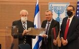 In this January 11, 2021 photo, US Ambassador to Israel David Friedman (L), Knesset Speaker Yariv Levin (C), and MK Zvi Hauser (R) attend a farewell meeting for the outgoing envoy in the Knesset. (Dani Shem Tov/Knesset Spokesperson)