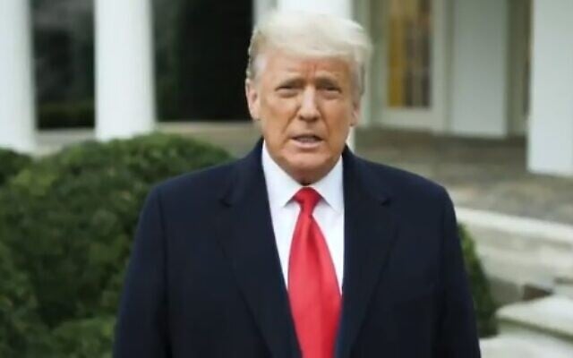 US President Donald Trump addresses supporters in a video after they stormed the US Capitol building on January 6, 2021, in Washington, DC. (video screenshot) US President Donald Trump addresses supporters in a video after they stormed the US Capitol building on January 6, 2021, in Washington, DC. (video screenshot)