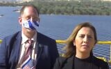 Environmental Protection Minister Gila Gamliel (left) and solar energy entrepreneur Yosef Abromovitz in a video welcoming the new Biden-Harris US administration, January 20, 2021. (Screen capture)