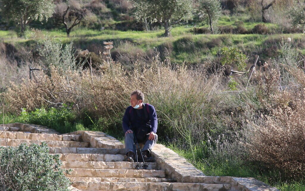 Sitting surrounded by foliage at Emek Tzurim. (Aviva and Shmuel Bar-Am)
