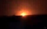 An explosion from a suspected Israeli airstrike in eastern Syria on January 13, 2021. (Screencapture/Twitter/File)