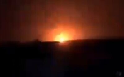 An explosion from a suspected Israeli airstrike in eastern Syria on January 13, 2021. (Screencapture/Twitter/File)