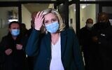 Head of far-right party Rassemblement National (RN) Marine Le Pen, after a hearing in her trial for tweeting in 2015 images of the Islamic State group's atrocities, leaves the courthouse in Nanterre, west of Paris on February 10, 2021.  (Christophe ARCHAMBAULT/AFP)
