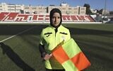 Hanin Abu Mariam, a 21-year-old Palestinian female referee, after a football match at Faisal Al-Husseini International Stadium in the West Bank city of Al-Ram, north of Jerusalem, February 11, 2021. (ABBAS MOMANI/AFP)