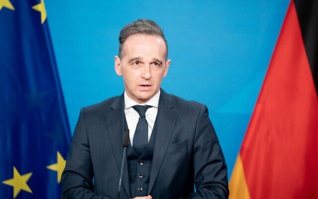 German Foreign Minister Heiko Maas gives a press statement in Berlin on February 16, 2021. (Kay Nietfeld/Pool/AFP) German Foreign Minister Heiko Maas gives a press statement in Berlin on February 16, 2021. (Kay Nietfeld/Pool/AFP)