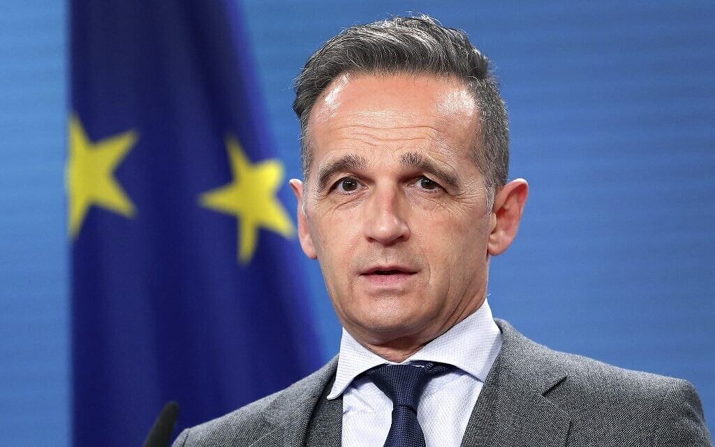 German Foreign Minister Heiko Maas speaks at the foreign ministry in Berlin, on February 24, 2021 (Michael Sohn/Pool/AFP)