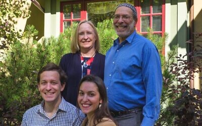 Rabbi Ed Stafman poses with his family in an undated campaign photo in Bozeman, Montana, in 2020. (Ed Stafman campaign/ via JTA)