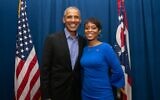 Shontel Brown poses with former US President Barack Obama in an undated image from her congressional campaign website. (Courtesy)