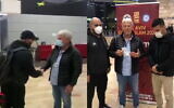 Moshe Ponte, the chair of the Israel Judo Association meets Iranian dissident Saeid Mollaei at Ben Gurion Airport on February 14, 2021 (Screenshot: Channel 12)