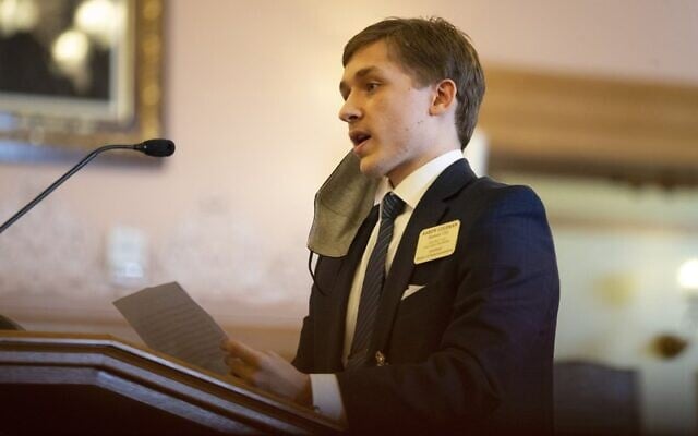 Representative Aaron Coleman makes remarks during a special hearing regarding complaints and calls for removal from his position January 22, 2021, at the Kansas Statehouse in Topeka, Kansas (Evert Nelson/The Topeka Capital-Journal via AP) Representative Aaron Coleman makes remarks during a special hearing regarding complaints and calls for removal from his position January 22, 2021, at the Kansas Statehouse in Topeka, Kansas (Evert Nelson/The Topeka Capital-Journal via AP)