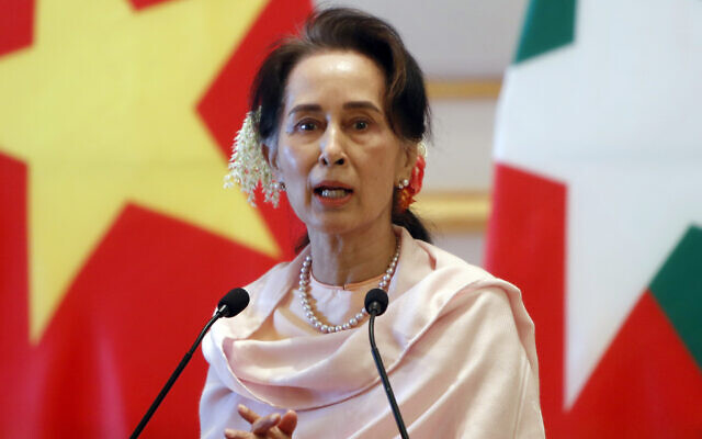 In this December 17, 2019, file photo, Myanmar's leader Aung San Suu Kyi speaks during a joint press conference with Vietnam's Prime Minister Nguyen Xuan Phuc after their meeting at the Presidential Palace in Naypyitaw, Myanmar. (AP Photo/Aung Shine Oo, File) In this December 17, 2019, file photo, Myanmar's leader Aung San Suu Kyi speaks during a joint press conference with Vietnam's Prime Minister Nguyen Xuan Phuc after their meeting at the Presidential Palace in Naypyitaw, Myanmar. (AP Photo/Aung Shine Oo, File)