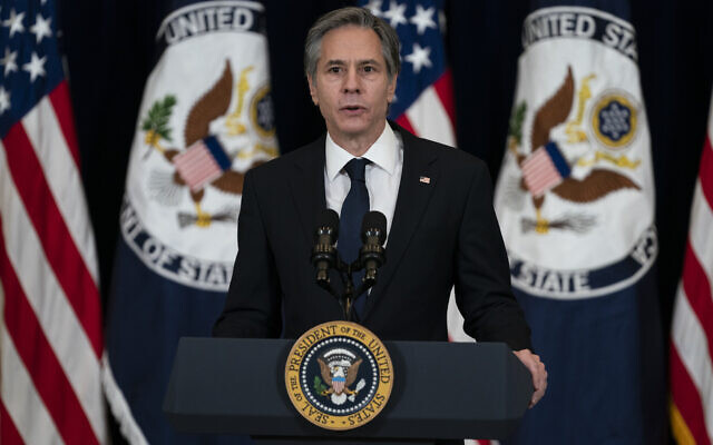 US Secretary of State Antony Blinken introduces President Joe Biden for remarks to State Department staff, February 4, 2021, in Washington. (AP Photo/Evan Vucci) US Secretary of State Antony Blinken introduces President Joe Biden for remarks to State Department staff, February 4, 2021, in Washington. (AP Photo/Evan Vucci)
