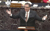 In this image from video, Bruce Castor, an attorney for former President Donald Trump, speaks during the second impeachment trial of Trump in the Senate at the U.S. Capitol in Washington, Tuesday, Feb. 9, 2021. (Senate Television via AP)