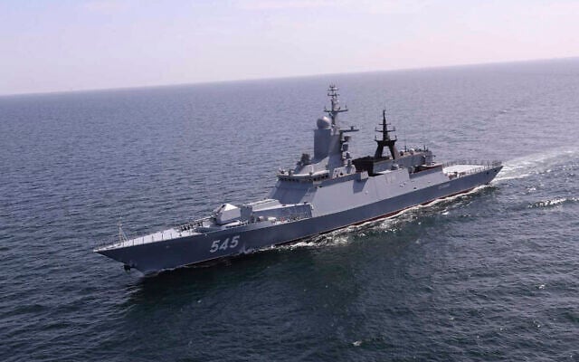 In this photo released February 16, 2021, by the Iranian army, a Russian warship enters Iranian waters for a joint naval exercise with the Iranian navy and Iran's Revolutionary Guard navy. (Iranian Army via AP)