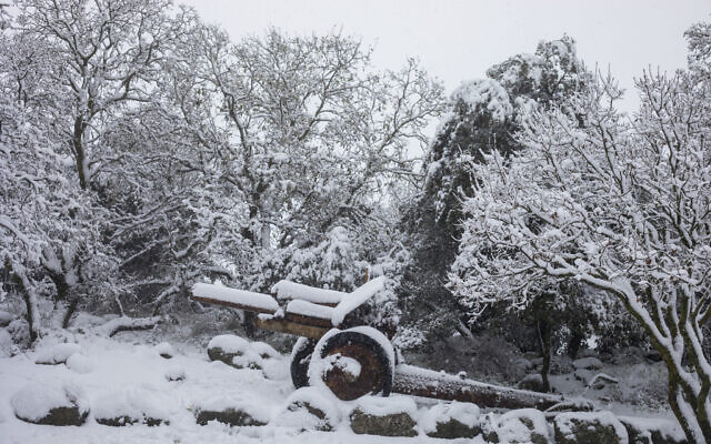 An old mobile artillery piece form Mideast wars sits covered with snow in a memorial site near the Quneitra border crossing between Syria and the Golan Heights, Wednesday, Feb. 17, 2021. (AP Photo/Ariel Schalit) An old mobile artillery piece form Mideast wars sits covered with snow in a memorial site near the Quneitra border crossing between Syria and the Golan Heights, Wednesday, Feb. 17, 2021. (AP Photo/Ariel Schalit)