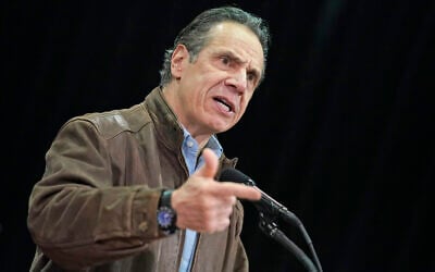In this Feb. 24, 2021, file photo, New York Gov. Andrew Cuomo speaks during a press conference before the opening of a mass COVID-19 vaccination site in the Queens borough of New York (AP Photo/Seth Wenig, Pool, File)