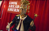 A statue of former US president Donald Trump on display at the merchandise show at the Conservative Political Action Conference (CPAC) February 26, 2021, in Orlando, Florida. (AP/John Raoux)