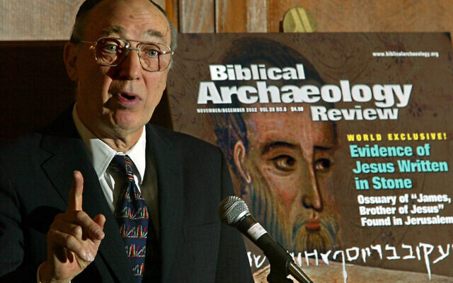 Hershel Shanks, editor of Biblical Archaeology Review, talks about the ancient inscriptions on a first-century stone burial box that refer to Jesus of Nazareth, during a press conference at a Washington hotel, Monday, Oct. 21, 2002. (AP Photo/J. Scott Applewhite) Hershel Shanks, editor of Biblical Archaeology Review, talks about the ancient inscriptions on a first-century stone burial box that refer to Jesus of Nazareth, during a press conference at a Washington hotel, Monday, Oct. 21, 2002. (AP Photo/J. Scott Applewhite)