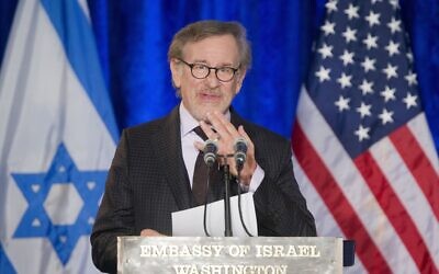 Filmmaker Steven Spielberg speaks as he introduces President Barack Obama at the Righteous Among the Nations Award Ceremony at the Israeli Embassy in Washington, Wednesday, Jan. 27, 2016. (AP Photo/Pablo Martinez Monsivais)