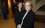 Roberta Kaplan, right, a lead lawyer in Sines v. Kessler, and Amy Spitalnick, executive director of Integrity First for America, the nonprofit funding the lawsuit, pose for a photo in Atherton California, Nov. 12, 2019. (AP Photo/D. Ross Cameron)