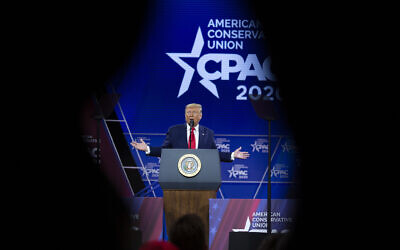 President Donald Trump speaks during Conservative Political Action Conference, CPAC 2020, at the National Harbor, in Oxon Hill, Md., Saturday, Feb. 29, 2020. (AP Photo/Jose Luis Magana)