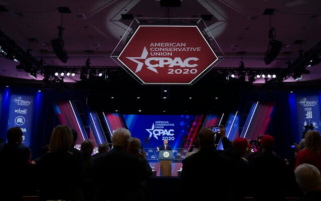 Illustrative: President Donald Trump speaks during Conservative Political Action Conference, CPAC 2020, at the National Harbor, in Oxon Hill, Md., Saturday, Feb. 29, 2020. (AP Photo/Jose Luis Magana) Illustrative: President Donald Trump speaks during Conservative Political Action Conference, CPAC 2020, at the National Harbor, in Oxon Hill, Md., Saturday, Feb. 29, 2020. (AP Photo/Jose Luis Magana)