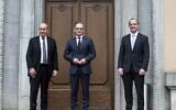 File: German Foreign Minister Heiko Maas, center, welcomes the Foreign Minister of Great Britain, Dominic Raab, right, and the Foreign Minister of France, Jean-Yves Le Drian, left, for a meeting in Berlin, Germany, Friday, June 19, 2020. (Bernd von Jutrczenka/DPA via AP, Pool)
