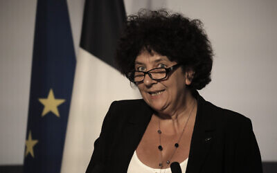 French Minister of Higher Education Frederique Vidal delivers a speech after the weekly cabinet meeting at the Elysee Palace in Paris, July 22, 2020. (AP Photo/Christophe Ena, Pool)
