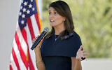 Former US Ambassador to the UN Nikki Haley speaks while campaigning for US Sen. Martha McSally, R-Ariz., Monday, Oct. 12, 2020, in Scottsdale, Ariz. (AP Photo/Matt York)