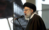 Ebrahim Raisi, Head of Iran's Judiciary, speaks during a ceremony on the occasion of first anniversary of death of late Iranian Revolutionary Guards Corps (IRGC) general Qassem Soleimani, in Tehran, Iran, January 1, 2021. (AP Photo/Ebrahim Noroozi)