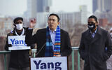 Andrew Yang announces his run for New York Mayor during a press conference in Morningside Park on Thursday, Jan. 14, 2021, in New York. (AP Photo/Kevin Hagen).