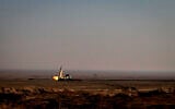 Illustrative: A missile is launched in a drill in Iran, January 15, 2021. (Iranian Revolutionary Guard/ Sepahnews via AP)