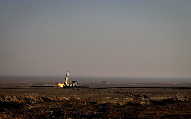 Illustrative: A missile is launched in a drill in Iran, January 15, 2021. (Iranian Revolutionary Guard/ Sepahnews via AP) Illustrative: A missile is launched in a drill in Iran, January 15, 2021. (Iranian Revolutionary Guard/ Sepahnews via AP)