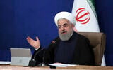 Iranian President Hassan Rouhani speaks at a cabinet meeting in Tehran, Iran, January 27, 2021. (Iranian Presidency Office via AP)