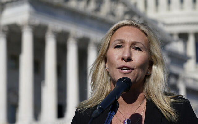 US Rep. Marjorie Taylor Greene speaks during a news conference on Capitol Hill in Washington, February 5, 2021. (AP Photo/Susan Walsh) US Rep. Marjorie Taylor Greene speaks during a news conference on Capitol Hill in Washington, February 5, 2021. (AP Photo/Susan Walsh)