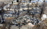 In this November 18, 2020, photo taken by a drone, residences destroyed by the Mountain View Fire line a street in the Walker community in Mono County, California.(AP/Noah Berger)