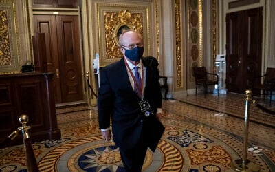 David Schoen, lawyer for former president Donald Trump, walks to the Senate floor through the Senate Reception room on the fourth day of the Senate Impeachment trials for Trump on Capitol Hill, Feb 12, 2021 in Washington. (Jabin Botsford/The Washington Post via AP, Pool) David Schoen, lawyer for former president Donald Trump, walks to the Senate floor through the Senate Reception room on the fourth day of the Senate Impeachment trials for Trump on Capitol Hill, Feb 12, 2021 in Washington. (Jabin Botsford/The Washington Post via AP, Pool)