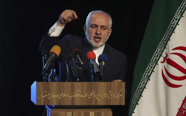 Iran's Foreign Minister Mohammad Javad Zarif addresses a conference in Tehran, Iran, February 23, 2021. (AP Photo/Vahid Salemi) Iran's Foreign Minister Mohammad Javad Zarif addresses a conference in Tehran, Iran, February 23, 2021. (AP Photo/Vahid Salemi)