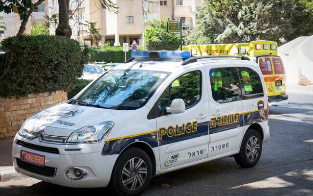 Illustrative: An Israel Police car in Petah Tikva, August 4, 2017. (Roy Alima/Flash90)