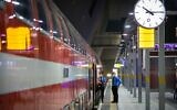 Illustrative. A train at the Yitzhak Navon train station in Jerusalem, on May 11, 2020. (Olivier Fitoussi/Flash90/File)
